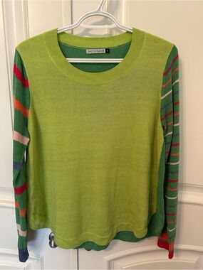 Zaket & Plover Lime Green Crewneck Sweater with Stripe Sleeve Detail